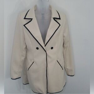 Emery Rose Cream Double-Breasted Blazer with Black Trim